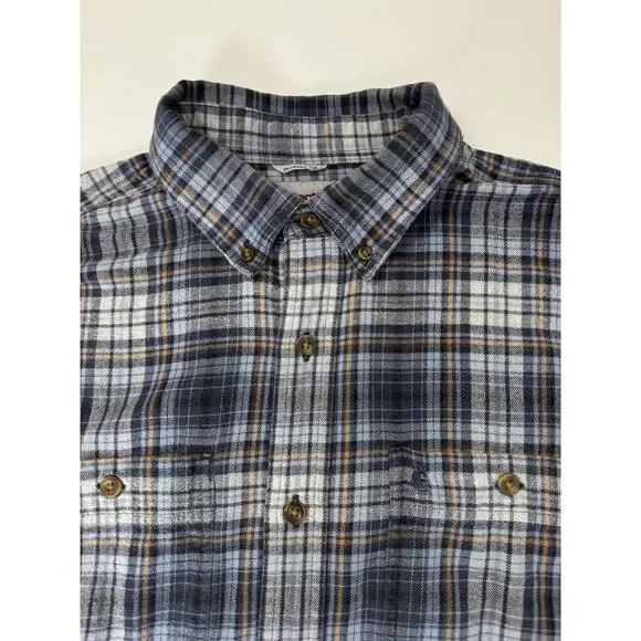 Carhartt Flannel Shirt Button Up Relaxed Fit Heavy Weight Blue Gray Plaid Mens L - Picture 3 of 9